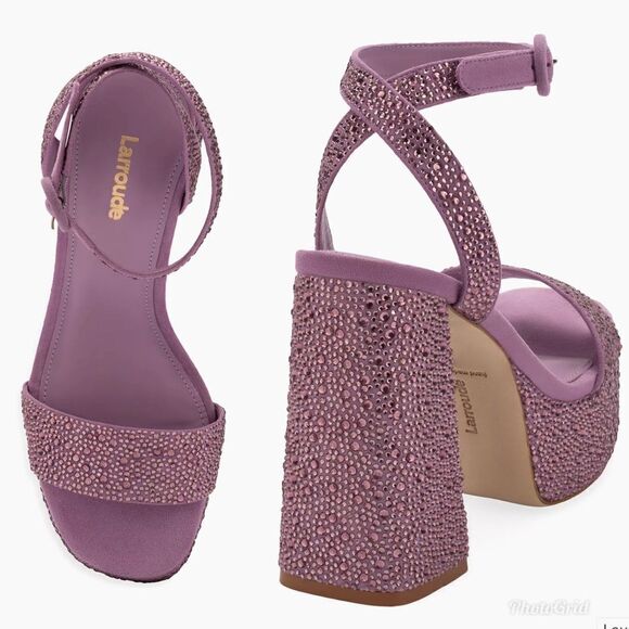 Revolve Larroude Dolly Crystal-Embellished Platform Ankle-Strap Sandals - Picture 3 of 9